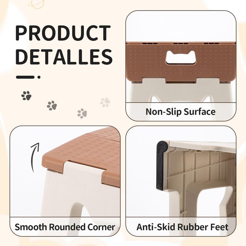 CasaZenith Step Stool Foldable, 9'' Folding Step Stool for Kids & Adults, Hold Up to 300lb, Lightweight Small Collapsible Step Stools with Handle, Stepping Stools Suitable for Kitchen Bathroom (Khaki) - Image 3